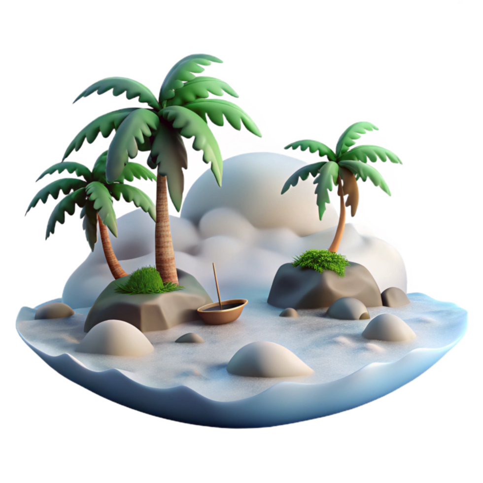 Tropical Island Paradise 3D Render of Idyllic Seascape png