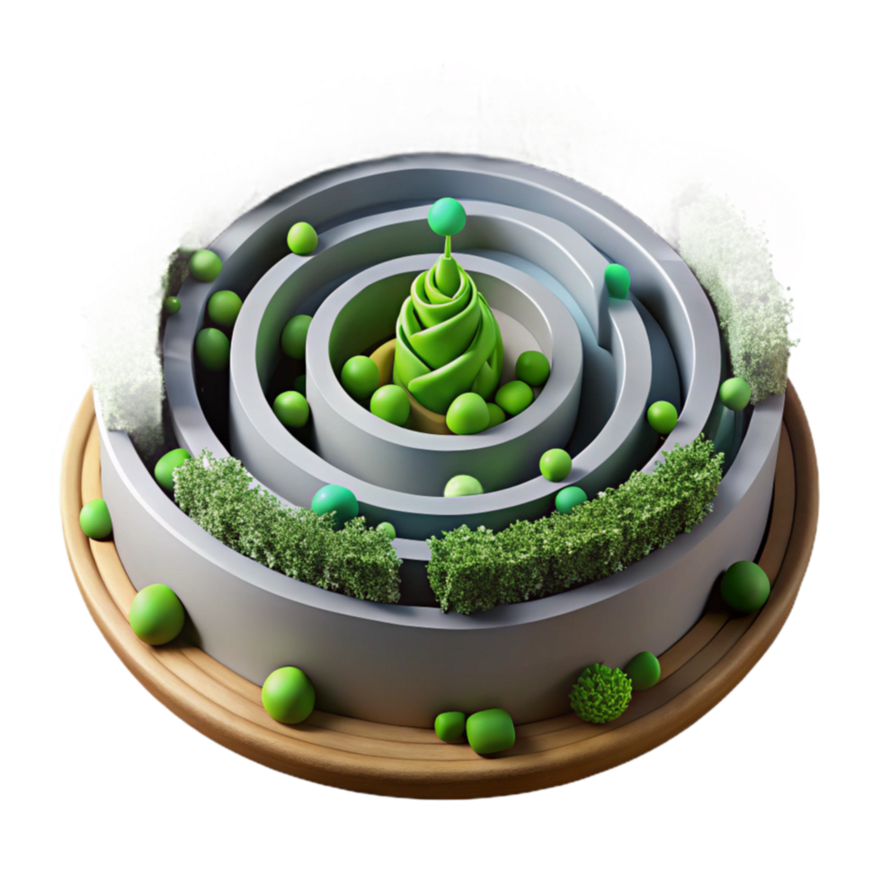Circular Maze Garden 3D Render of Abstract Landscape png