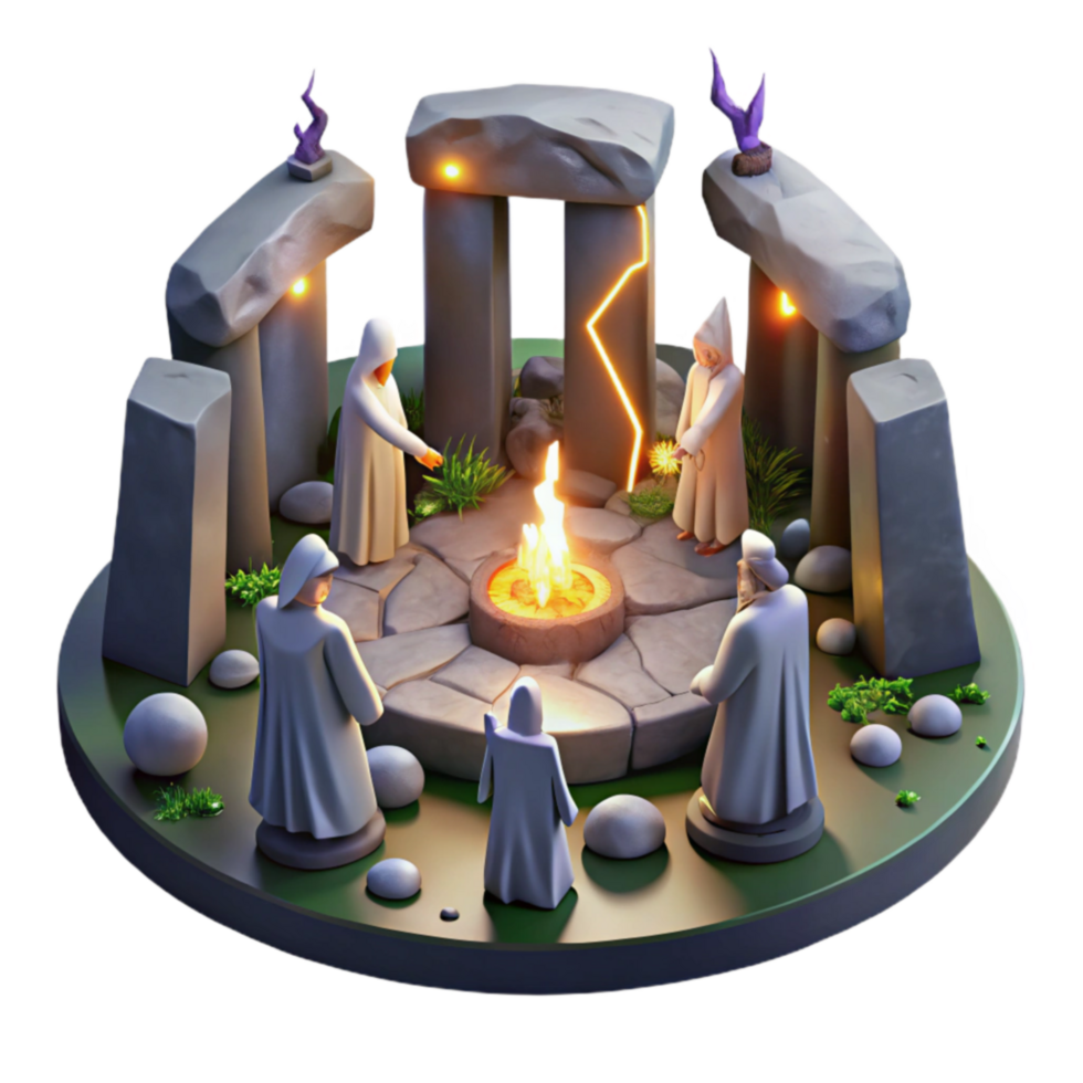 Mystic Stone Circle Ritual 3D Render of Ancient Ceremony png