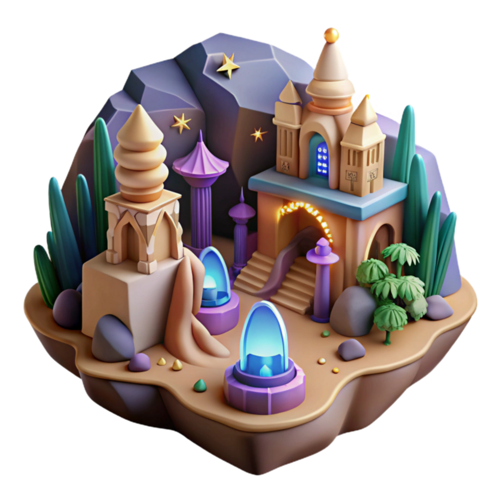 Enchanted Oasis 3D Render of Fantasy Architecture png