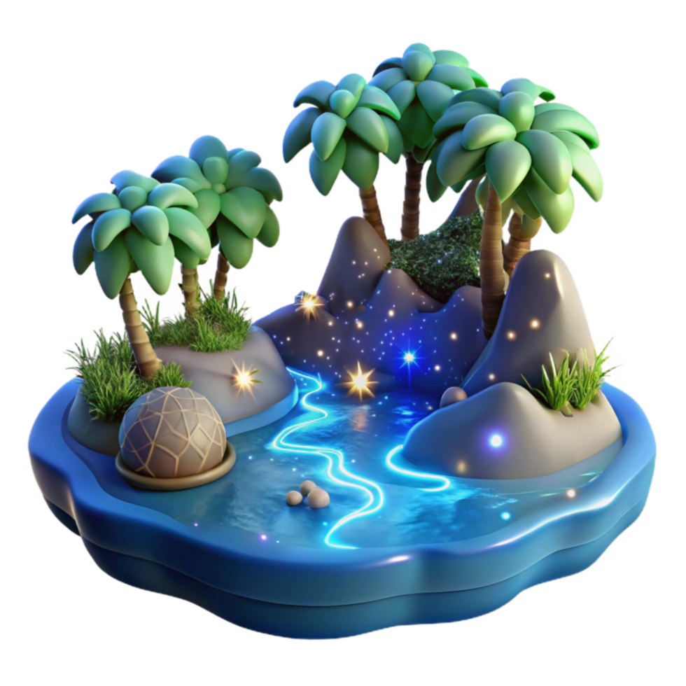 Enchanted Island Night Scene 3D Render of Tropical Paradise png