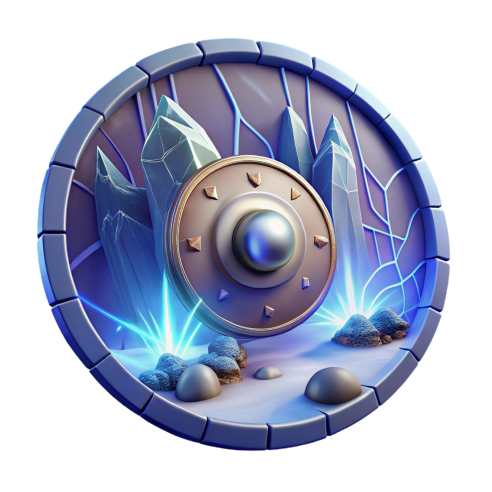 Frozen Shield 3D Render of Ice Crystals and Ancient Artifact png
