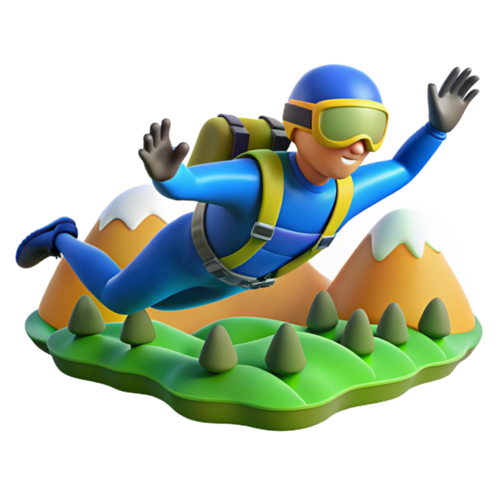 Skydiving Adventure 3D Render of a Freefall Over Mountains png
