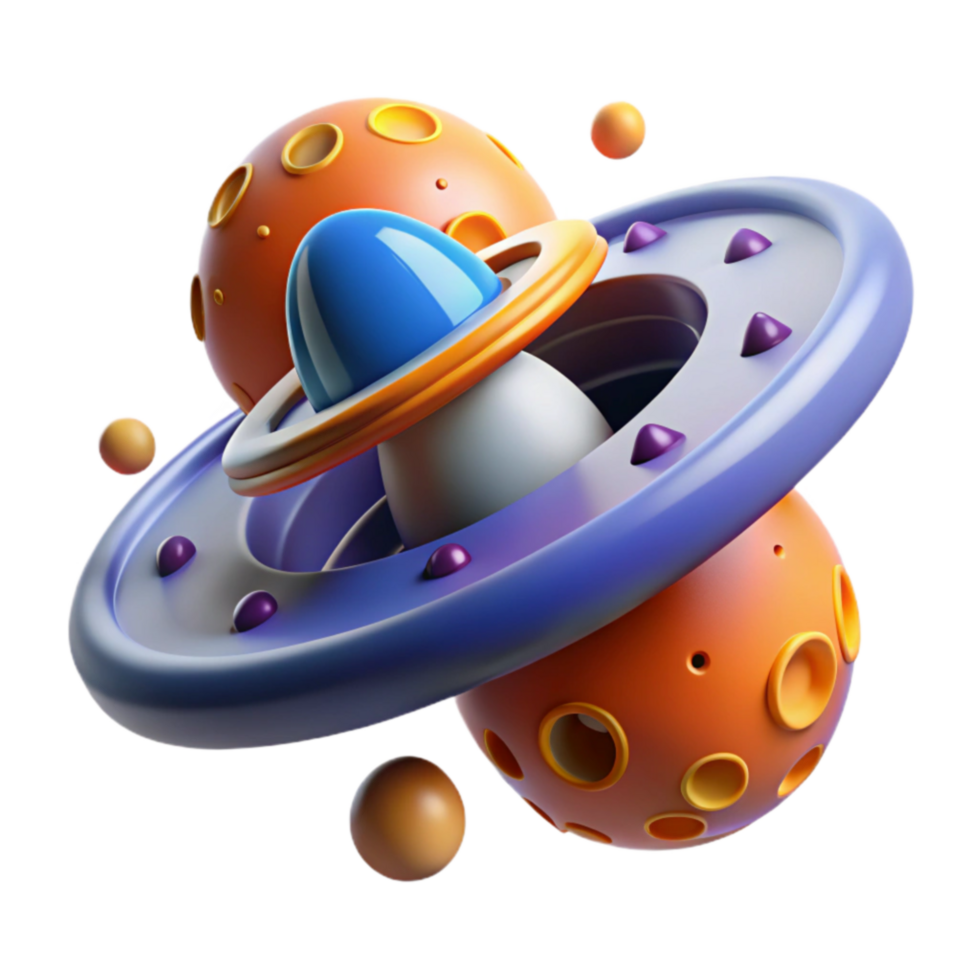 Abstract Spacecraft orbiting Planets 3D Render png