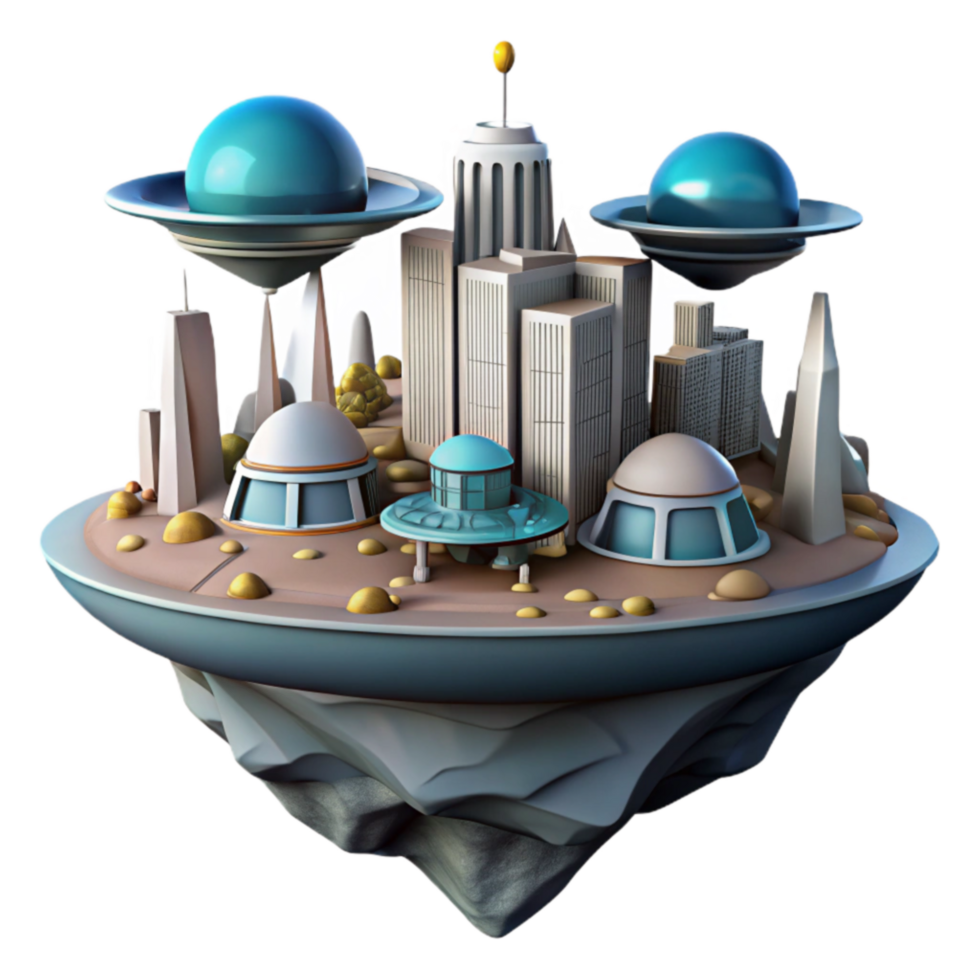 Futuristic Floating City A 3D Render of an Island Metropolis png