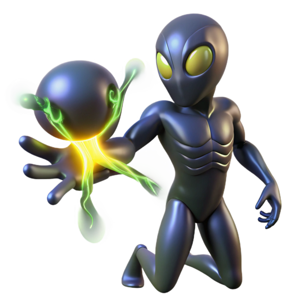 Alien Creature with Energy Orb 3D Render png