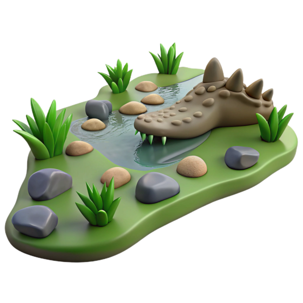 Cartoon Crocodile in Pond 3D Render of Reptile in Lush Habitat png