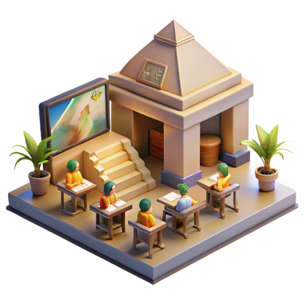 3D Render Students in a Classroom with Steps and Screen png
