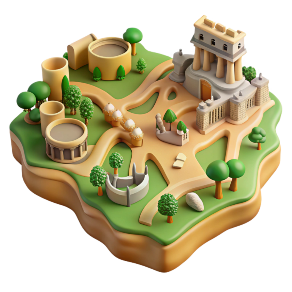 Ancient Structures, Gardens, and Parks A 3D Isometric View png