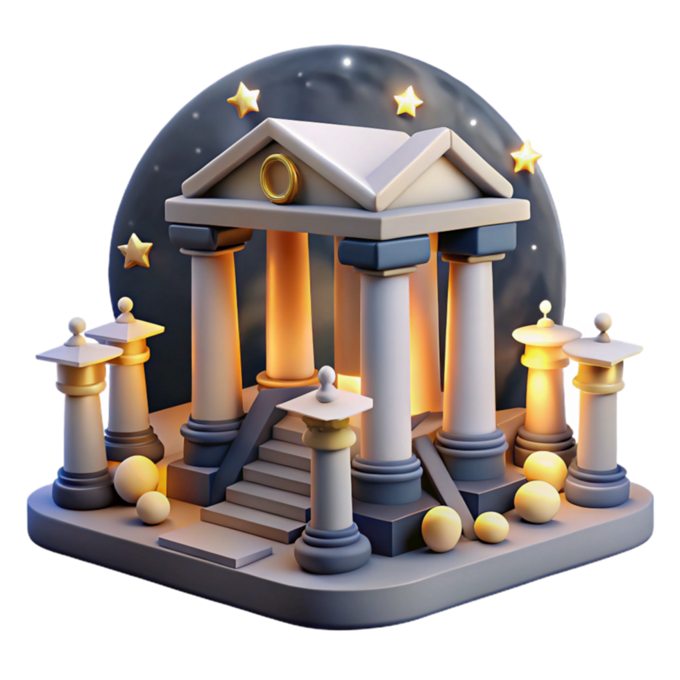 Night Temple 3D Render of Classical Architecture under Starlit Sky png