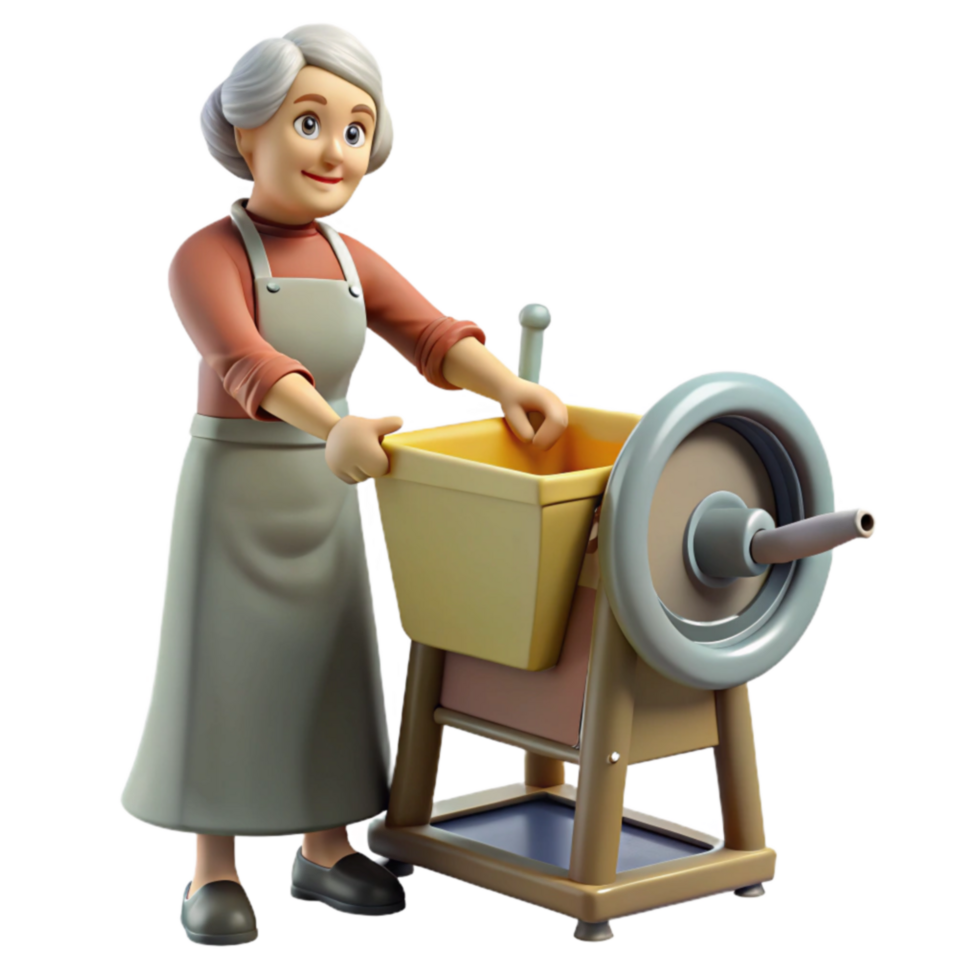 Senior Woman Using a Manual Grain Grinder png