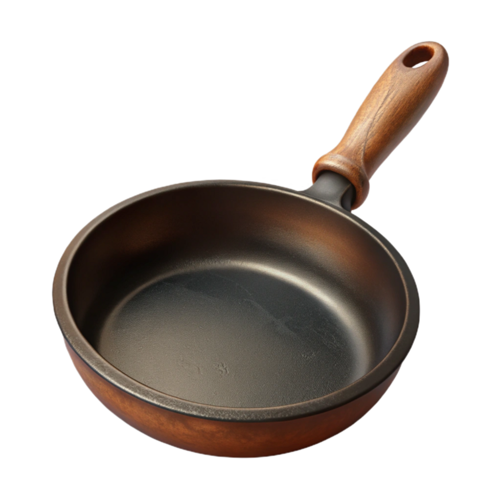 Cast Iron Skillet with Wooden Handle Small, Versatile Cooking Pan png