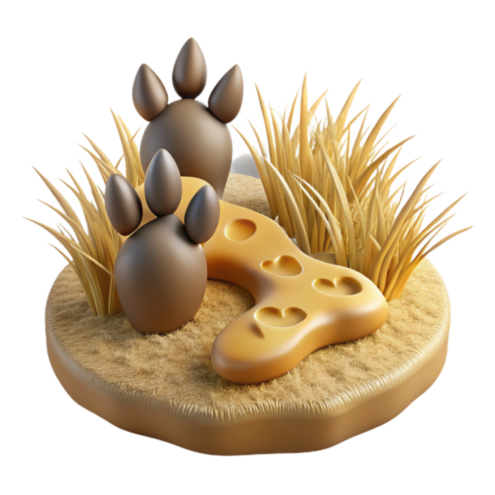 Paw Print Trail in Grassy Terrain 3D Render png