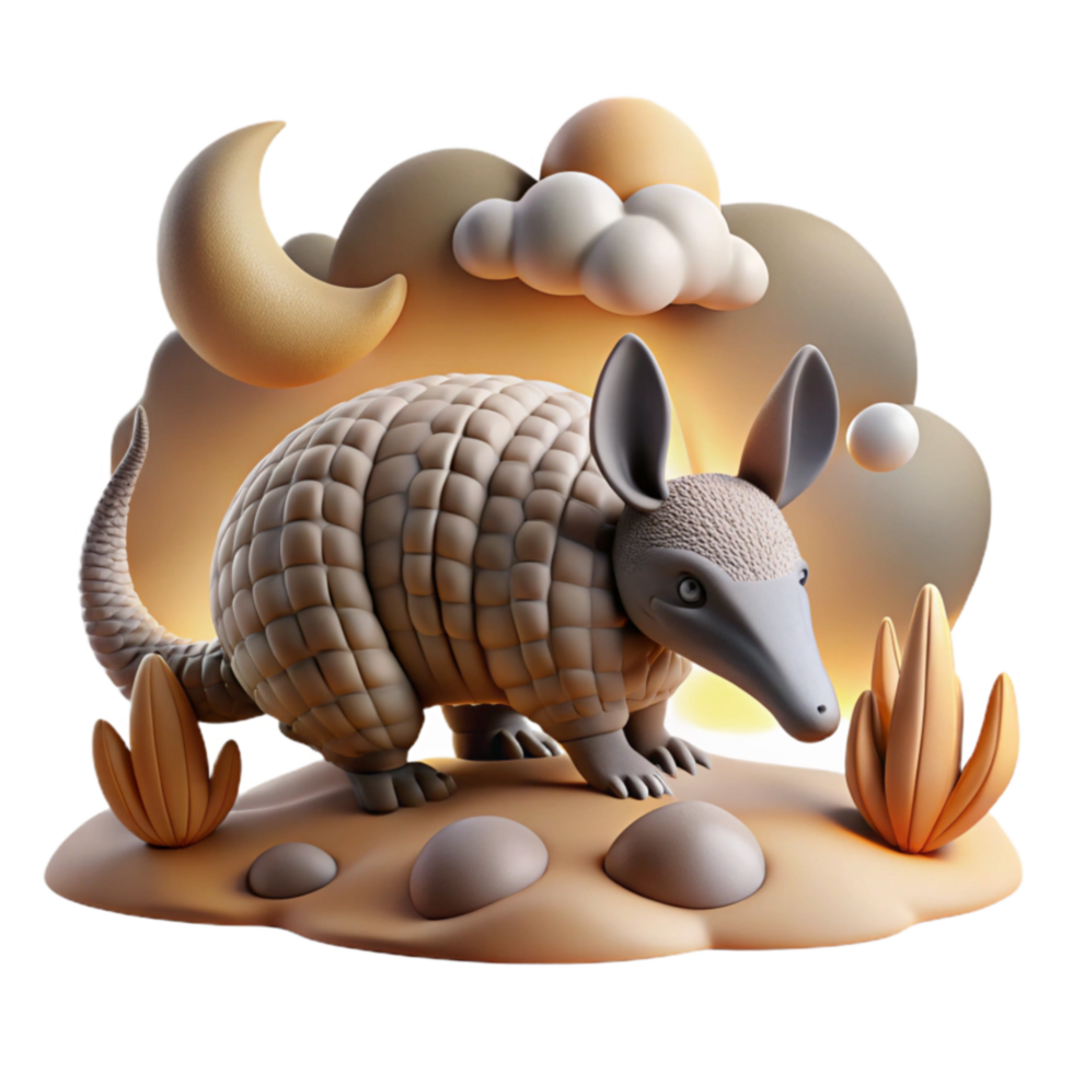 Armadillo in Desert Night Landscape 3D Render png