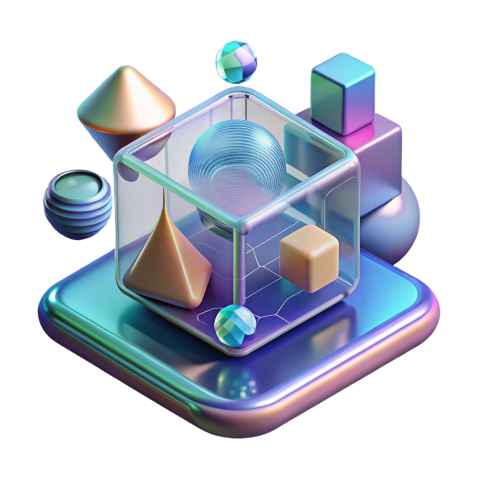 Abstract 3D Geometric Shapes Cube, Sphere, Pyramid, and More png