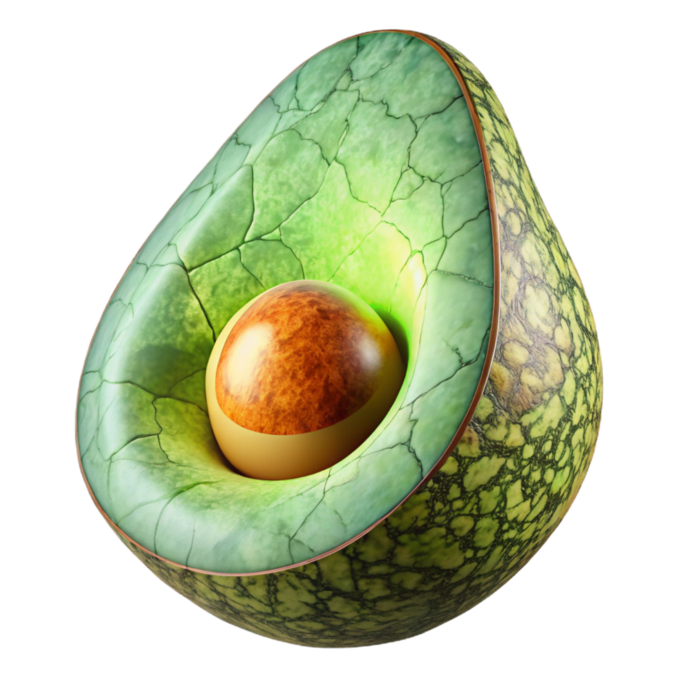 Abstract Avocado Sculpture A Green and Gold Sphere within a Cracked Shell png