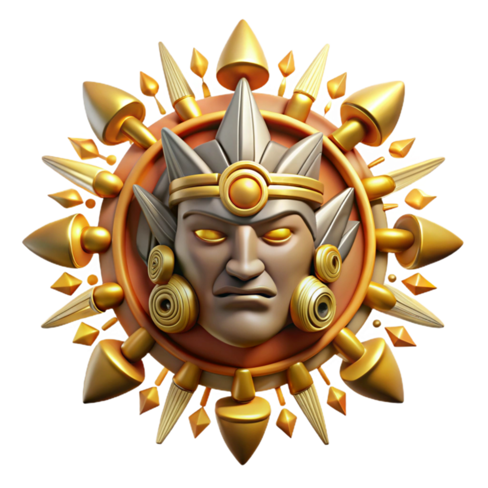 Golden Sun God Mask 3D Render of Ancient Deity png