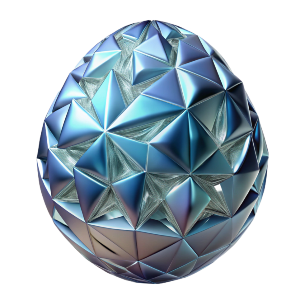 Geometric Metallic Egg 3D Render of Iridescent Triangular Facets png