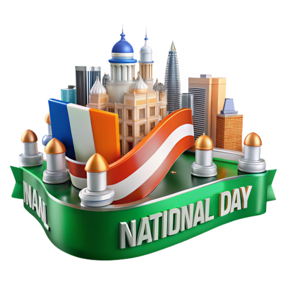 Celebrating National Day Cityscape, Flag, and Festive Ribbon png