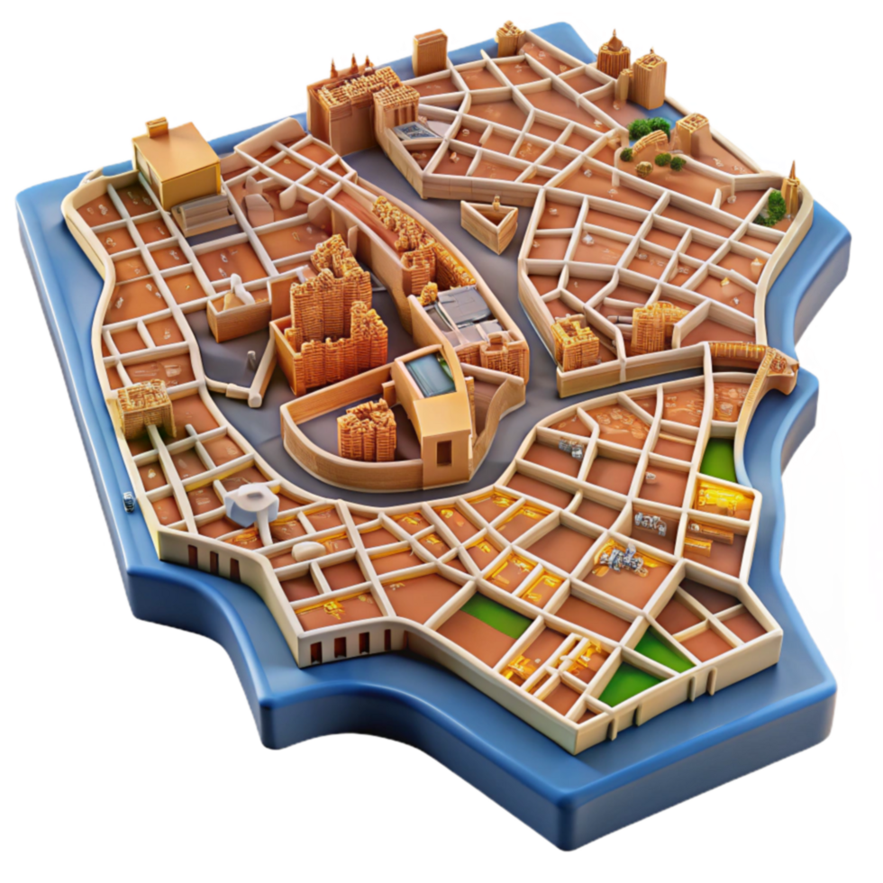 Isometric Cityscape Architectural Model of Urban Blocks png