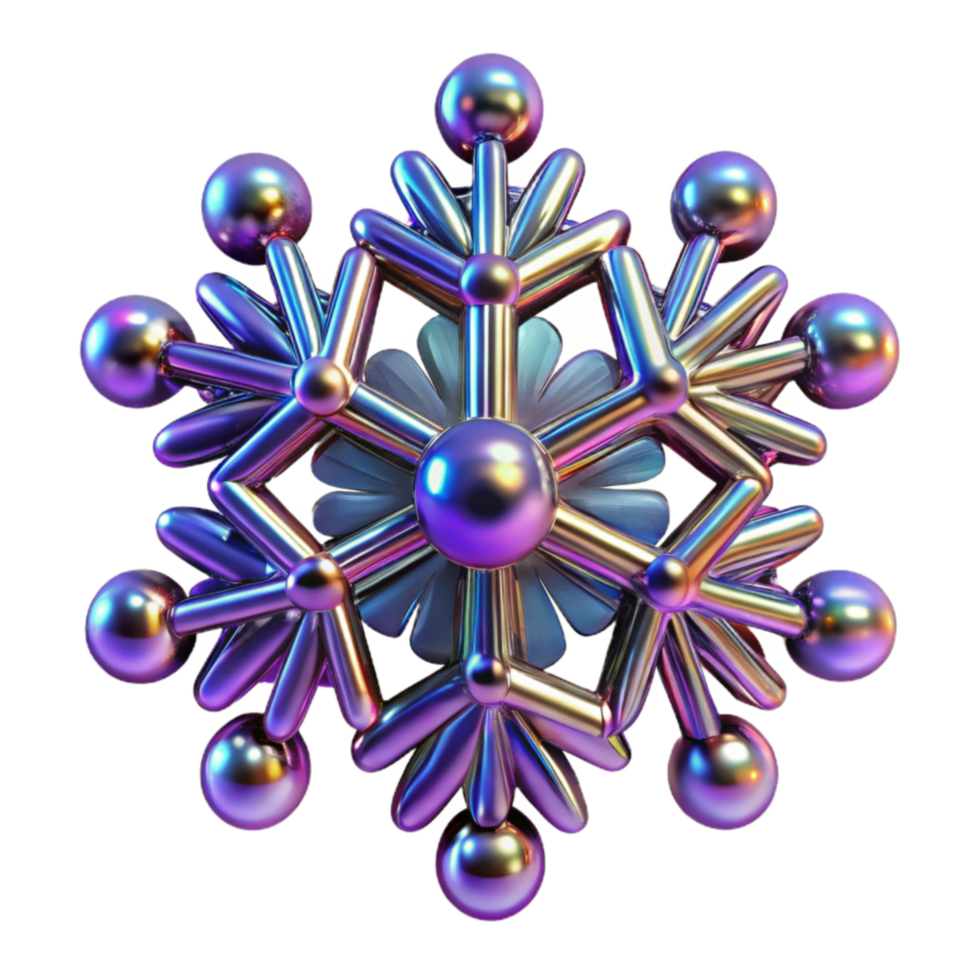 Iridescent Snowflake 3D Render of a Geometric Winter Design png
