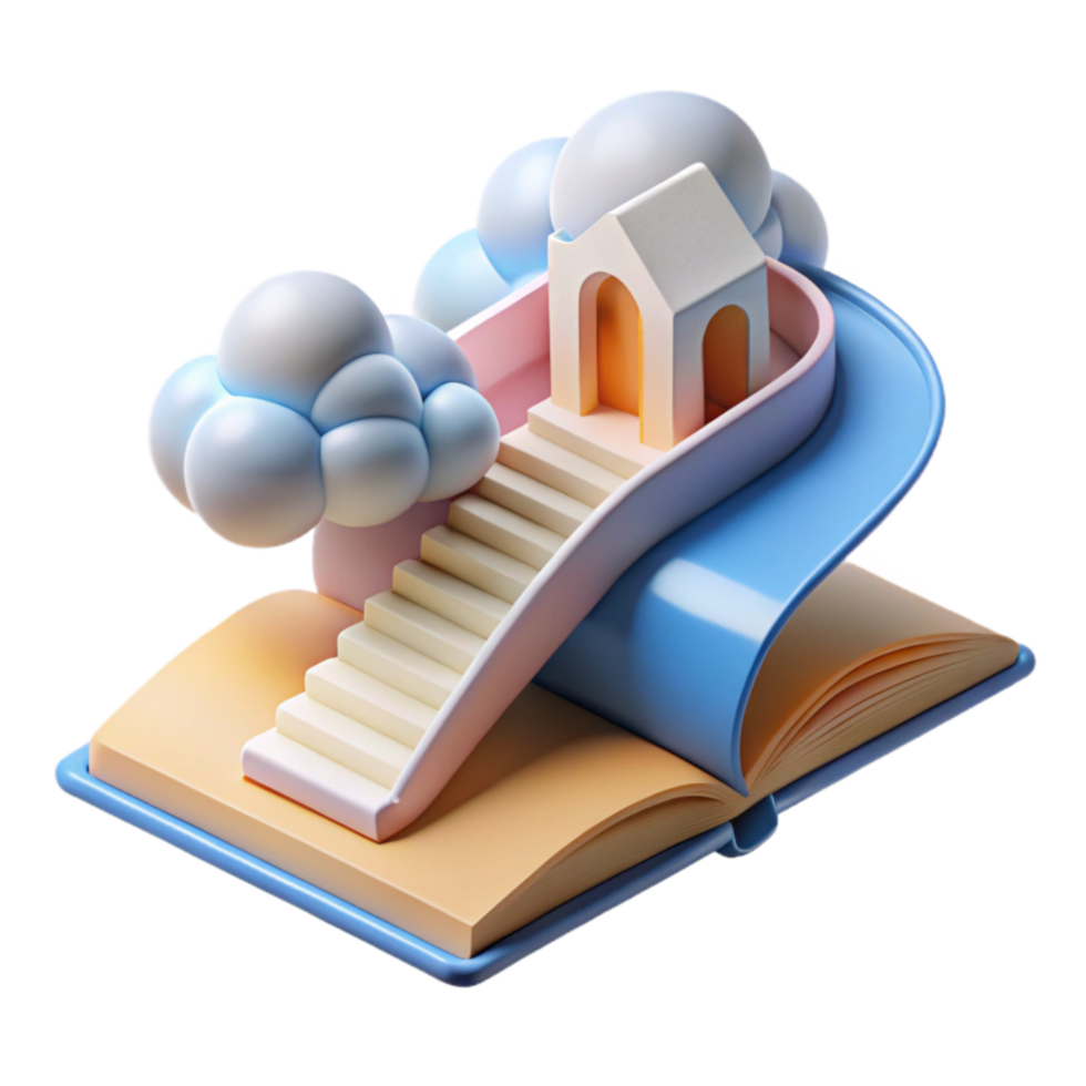 Open Book with Staircase to House in Clouds A Journey of Learning png