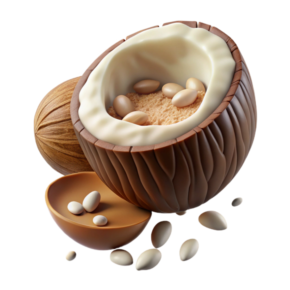 Chocolate Coconut Shell Filled with Nuts and Cream png