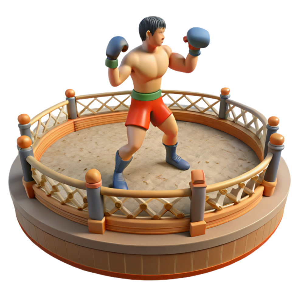 3D Boxer in Boxing Ring Cartoon Style png