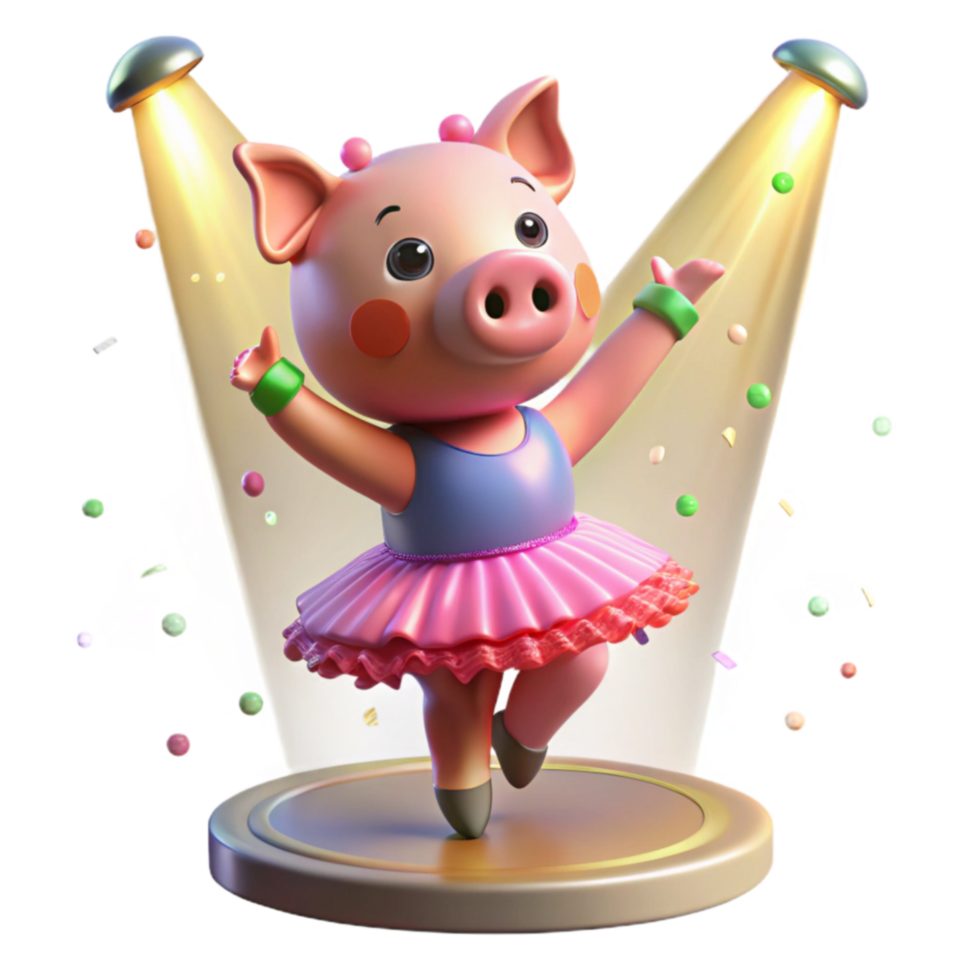 Adorable Pig Ballerina in Spotlight 3D Render png