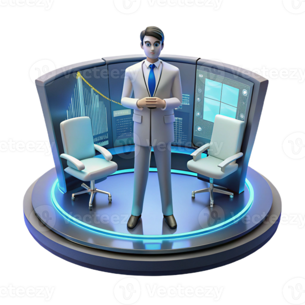 Businessman in Modern Control Room with Data Visualizations png