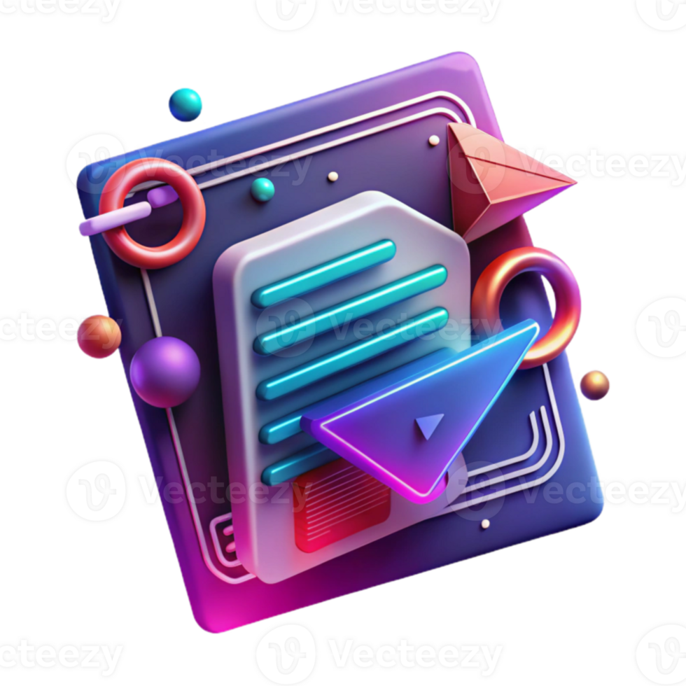 Abstract 3D Neon Document Icon Design png