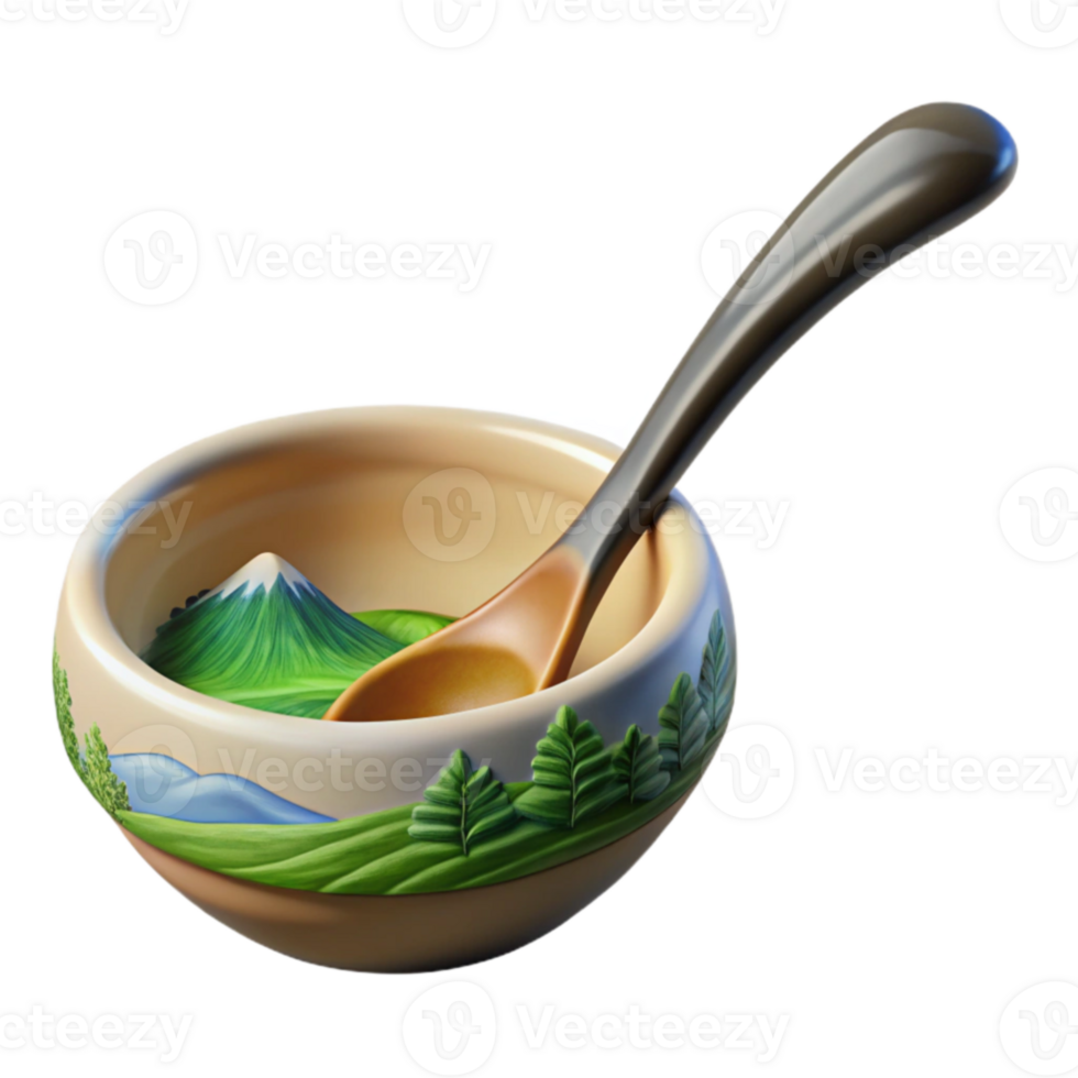 Scenic Landscape Bowl with Wooden Spoon png