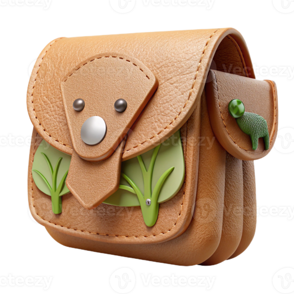 Adorable Tan Leather Bag with Nature-Inspired Design png