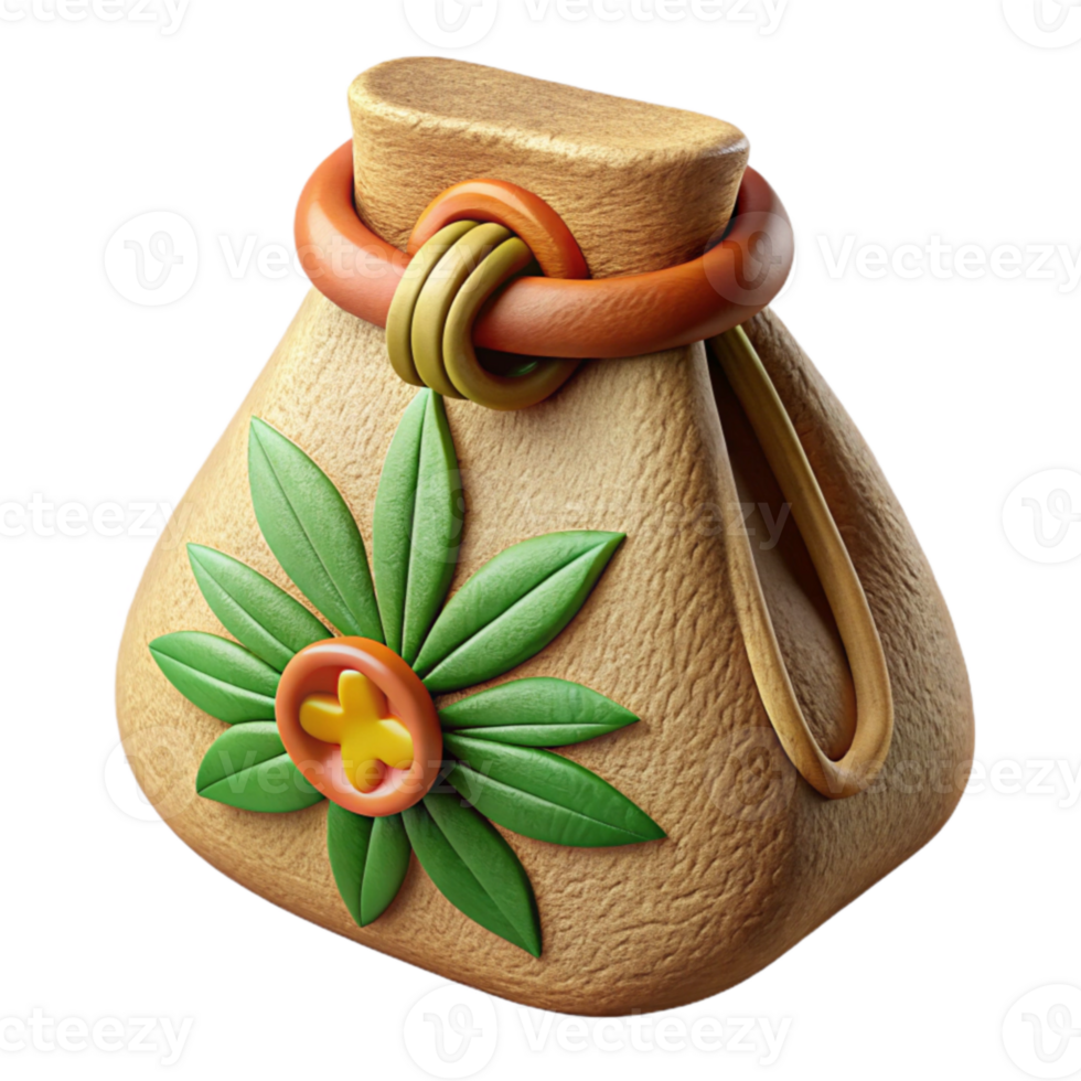 Tan Floral Bag with Orange Cord Closure png