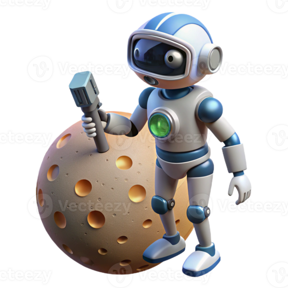Robot Exploring a Cratered Planet png