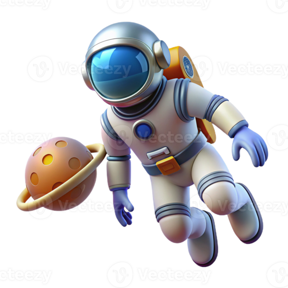 3D Astronaut Exploring a Mini Planet png