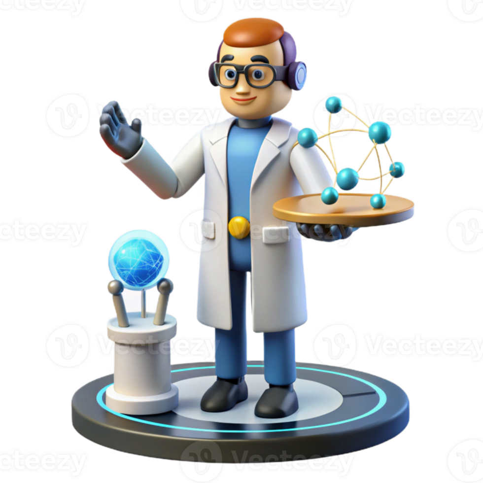 Scientist Presenting Molecular Research and Energy Globe png