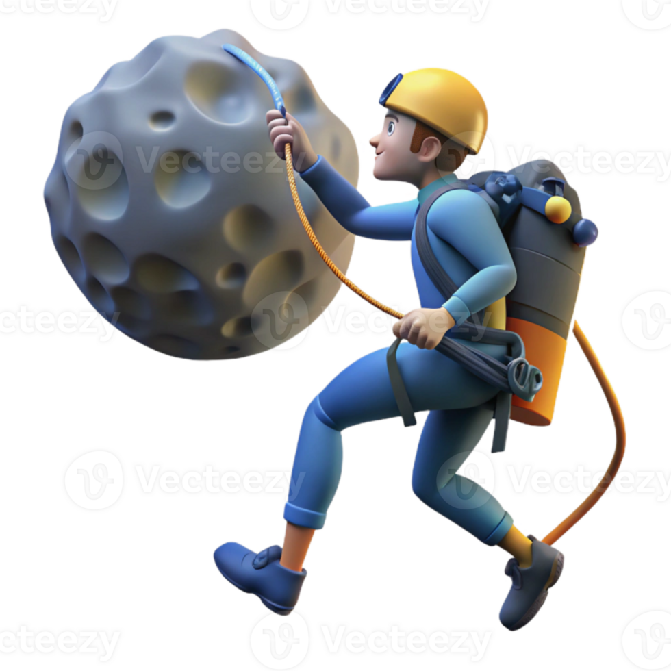 3D Render of Climber Pulling Large Boulder png