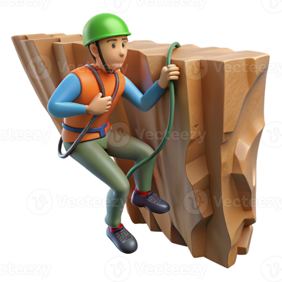 3D Cartoon Climber Ascending Rocky Terrain png