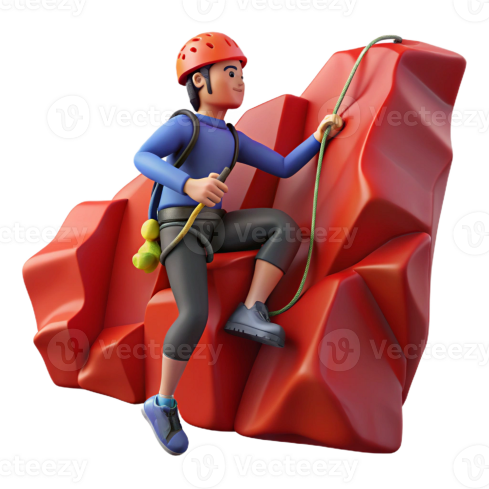 3D Cartoon Climber Ascending Rocky Peak png