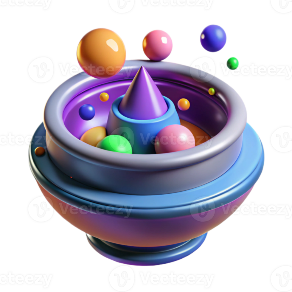 Abstract 3D Colorful Geometric Shapes in Bowl png