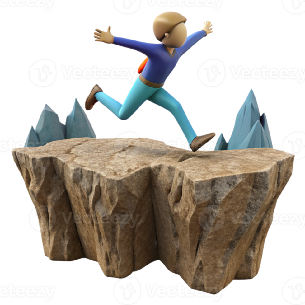3D Cartoon Character Leaping Across a Chasm png