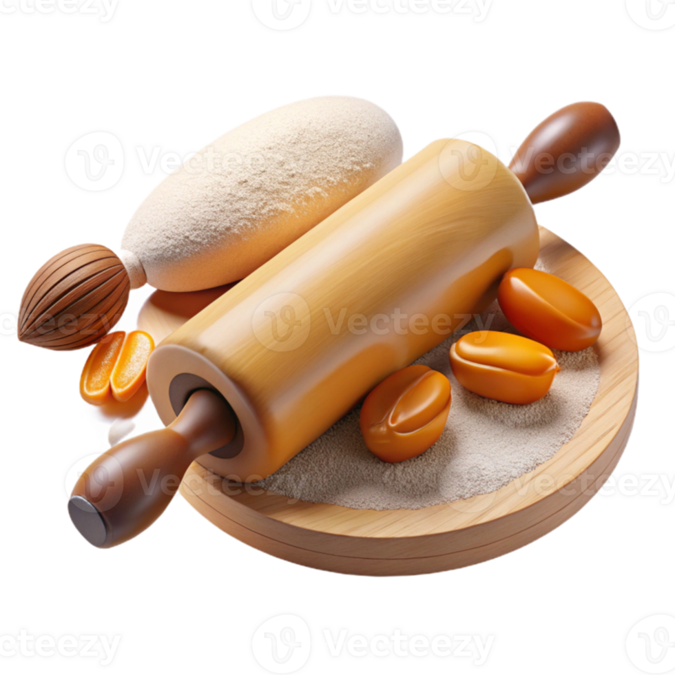 Baking with Wooden Rolling Pin and Flour png