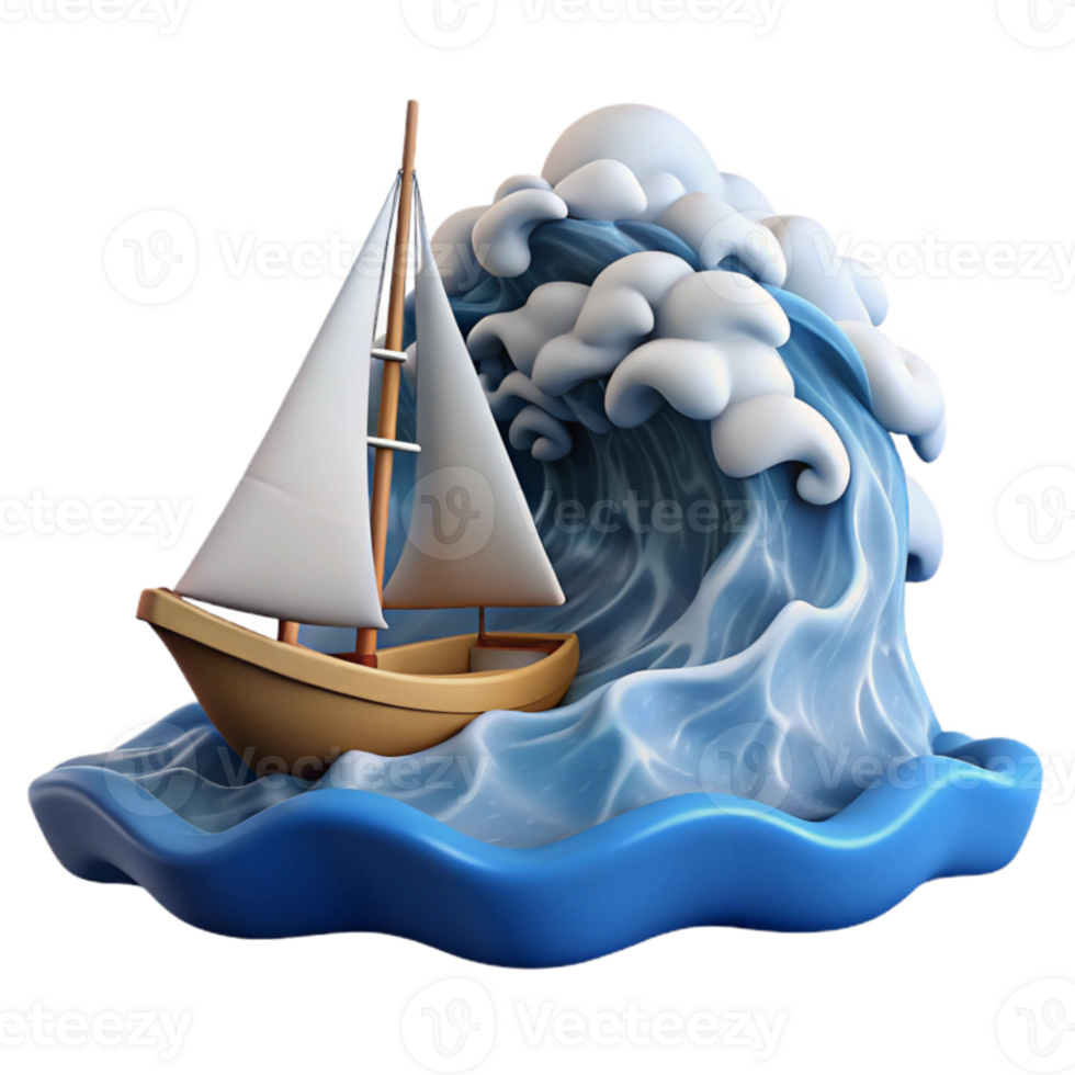 Small Sailboat Navigating a Large Wave png