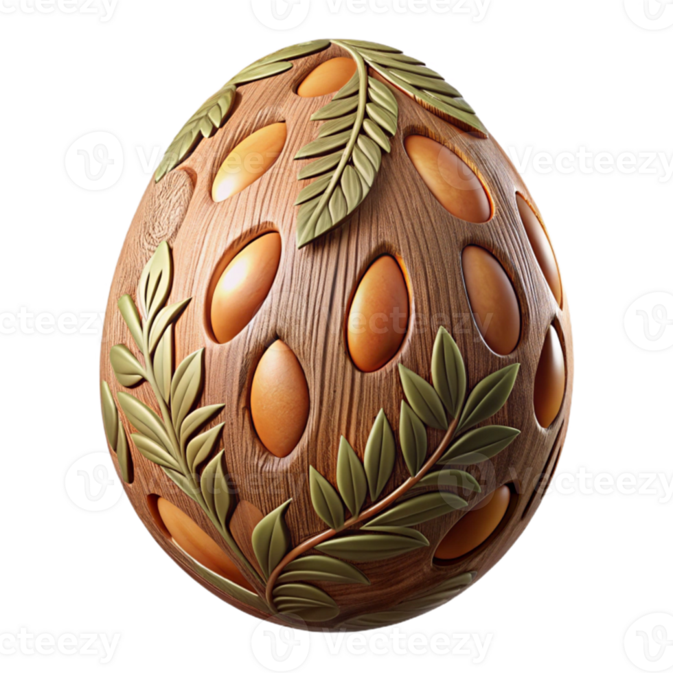 Wooden Egg with Floral Design and Embedded Gems png