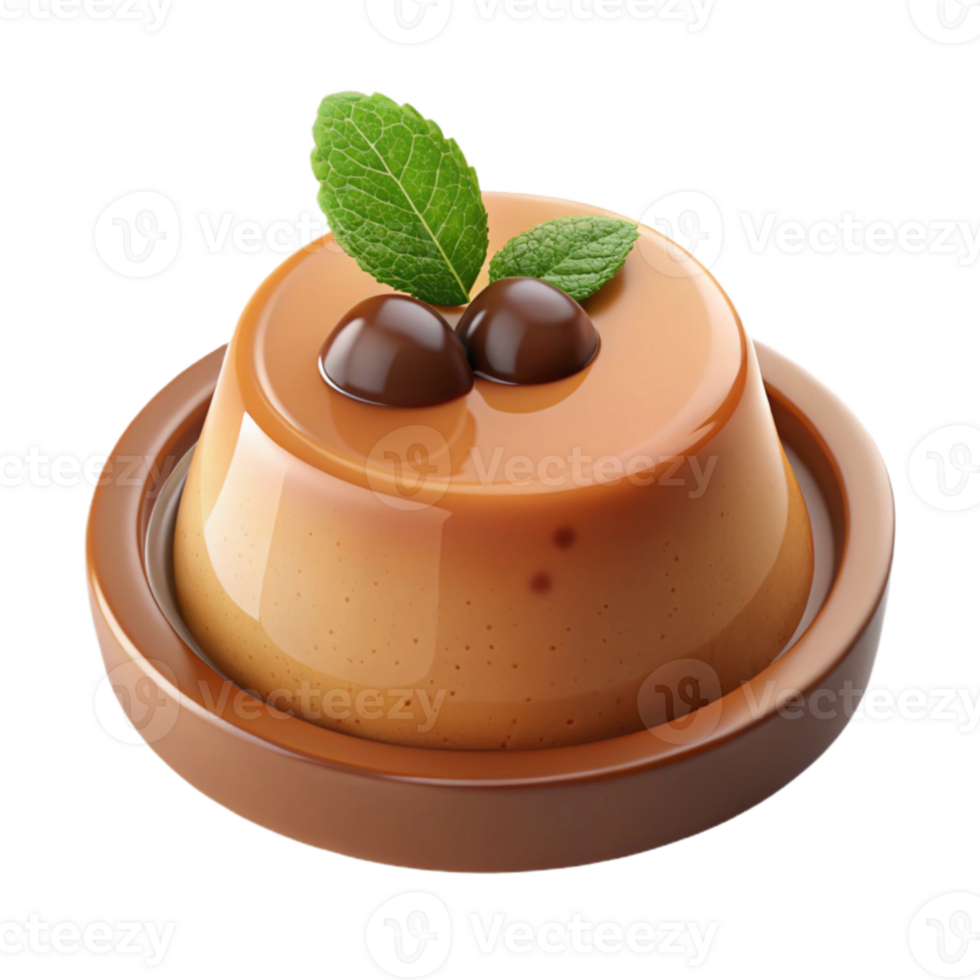 Creamy Caramel Flan with Chocolate and Mint png