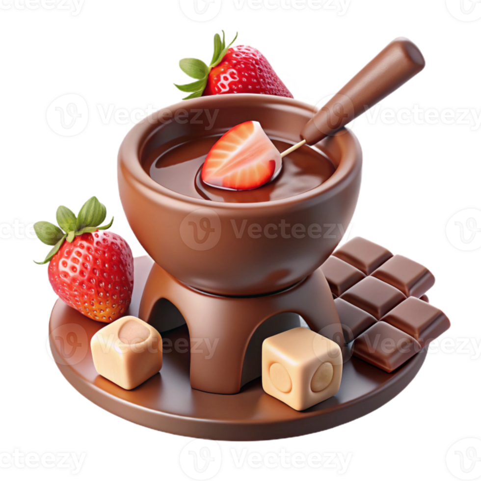 Chocolate Fondue with Strawberries and Caramel Cubes png