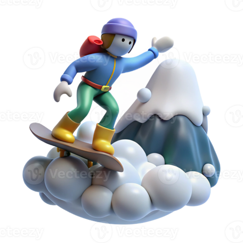 Snowboarding Adventure 3D Cartoon Character Conquering Snowy Peaks png