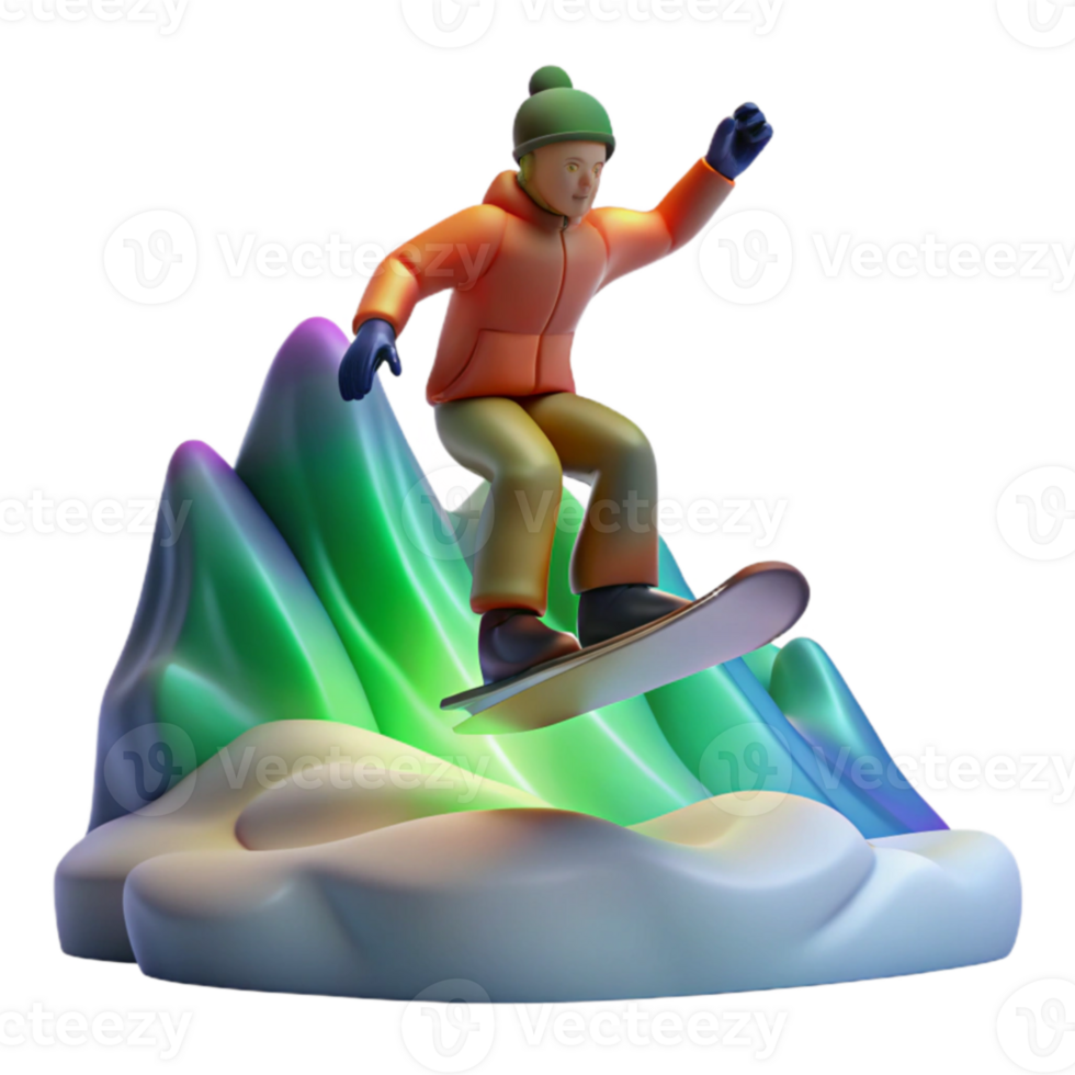 Snowboarding Down Colorful Mountains A 3D Render png