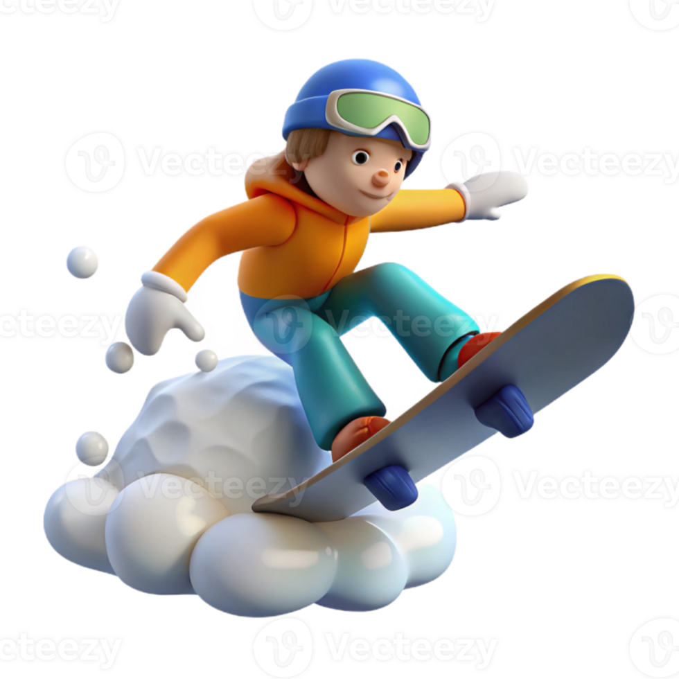 Snowboarding Fun 3D Cartoon Character on Snow png